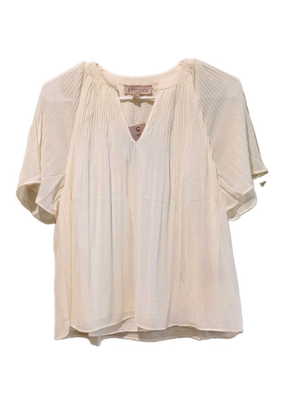 Philosophy Republic Clothing Ivory Pleated Flutter Sleeve Blouse NEW Small